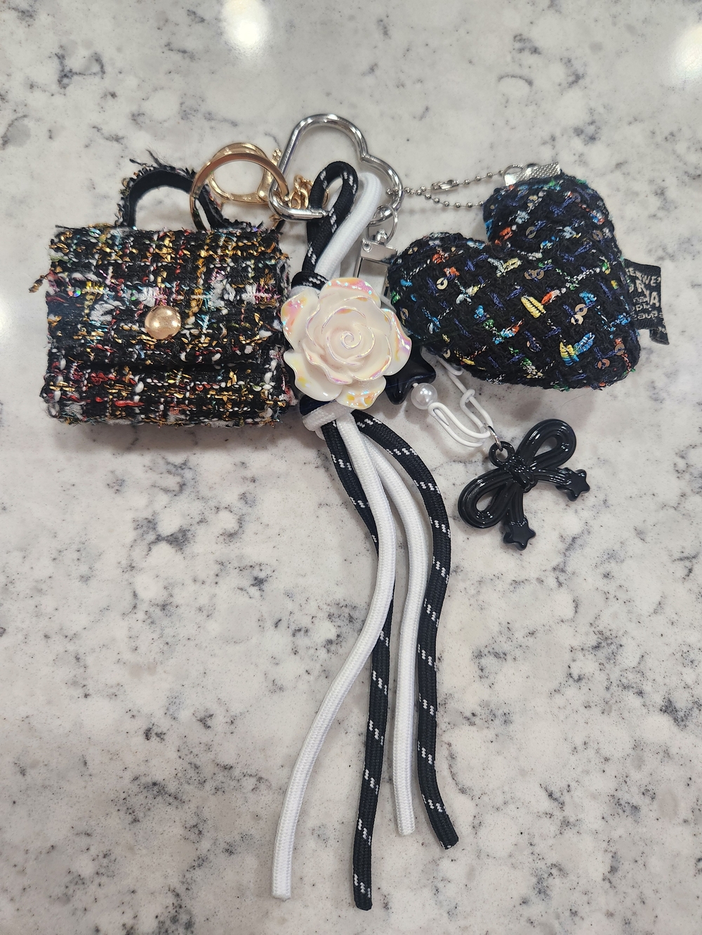 Tweed Black Heart & Mini Bag Keychain